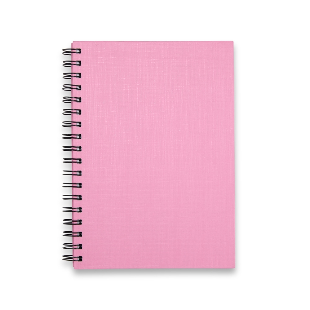 Caderno linho com espiral e 100 folhas personalizado com a logo da empresa, na cor rosa