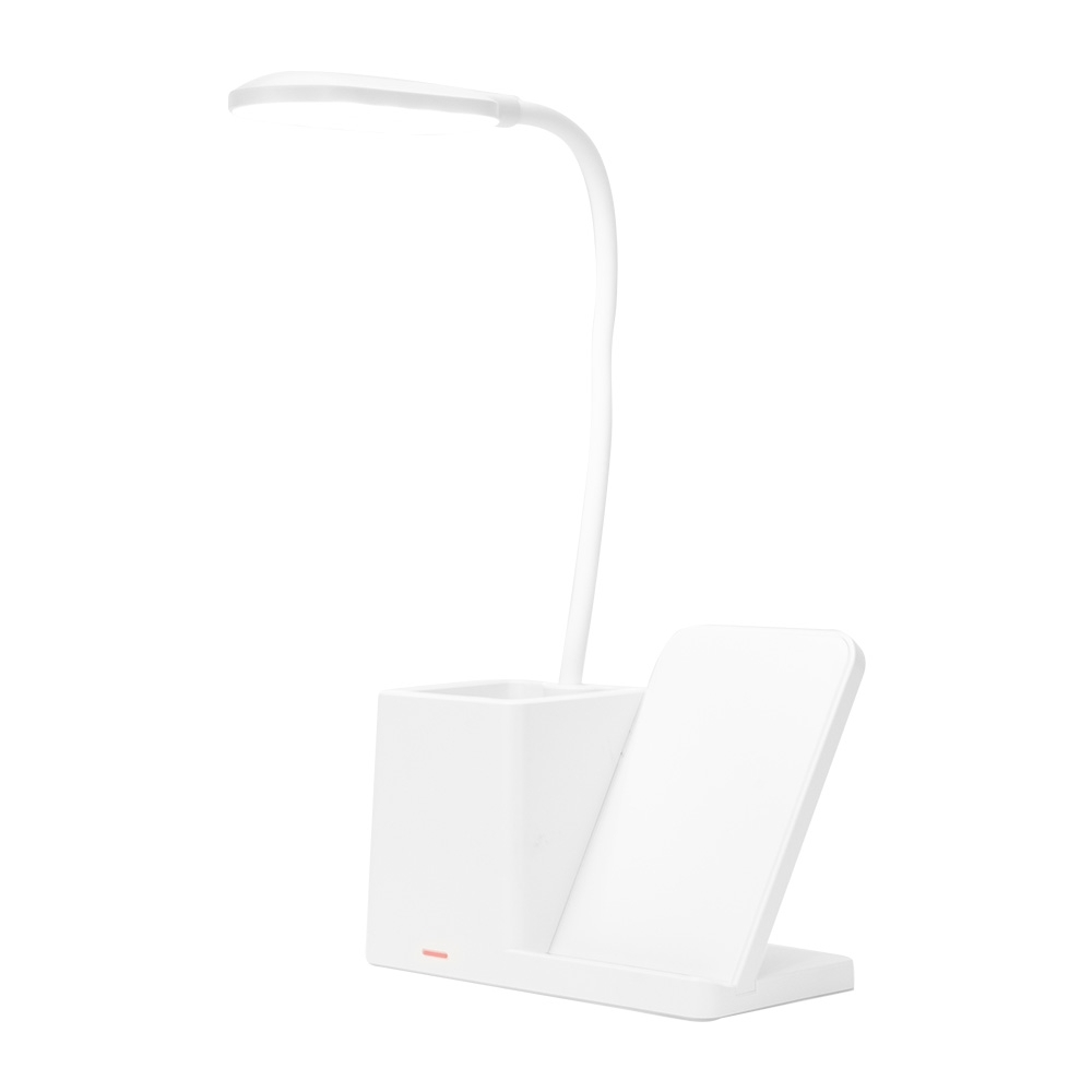 Luminária LED com carregamento via indução e porta-caneta personalizada com a logo da empresa