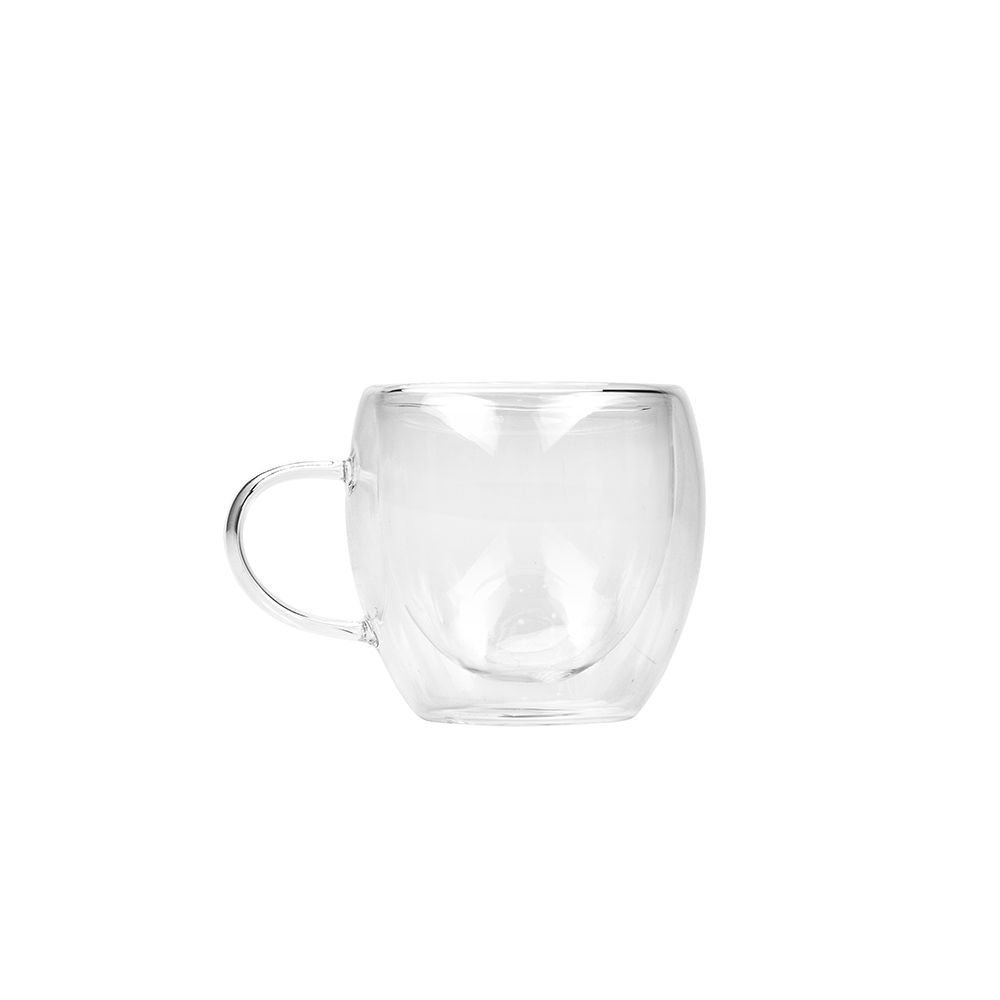 Xícara de vidro 80 ml de parede dupla na cor Transparente, personalizada com a logo da empresa