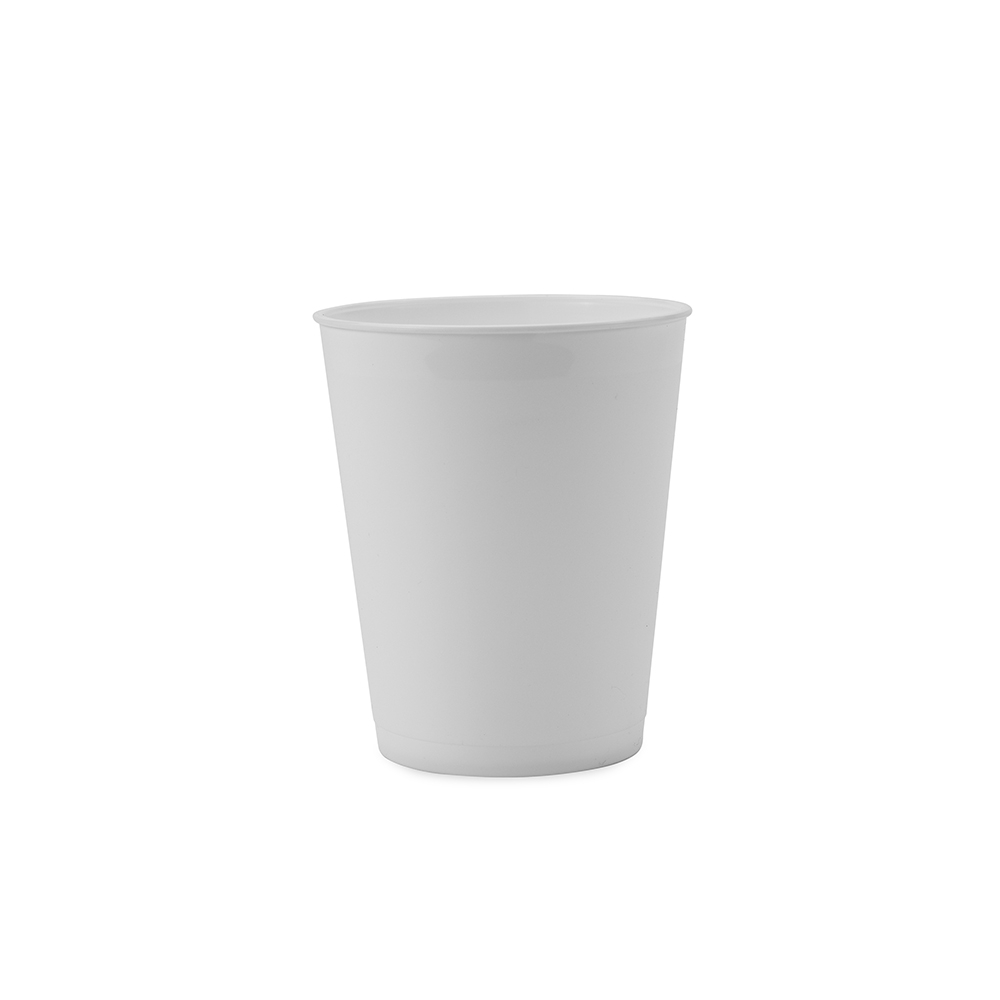 Copo plástico 450 ml em polipropileno personalizado com a logo da empresa, na cor branco