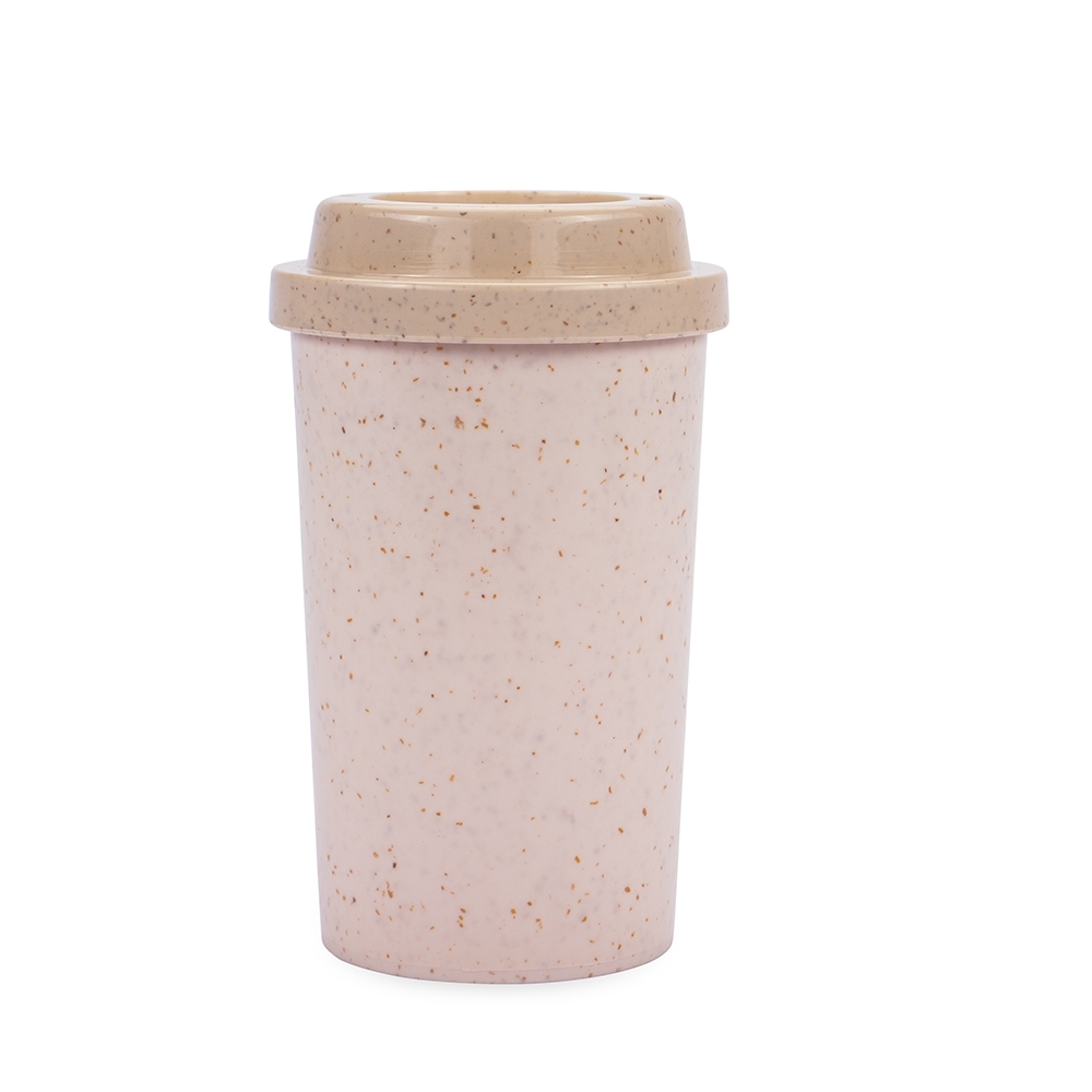 Copo de fibra de arroz 350 ml alto com tampa rosqueável personalizado com a logo da empresa