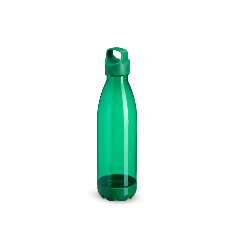 Garrafa plástica translúcida 680 ml com alça personalizada com a logo da empresa, na cor verde