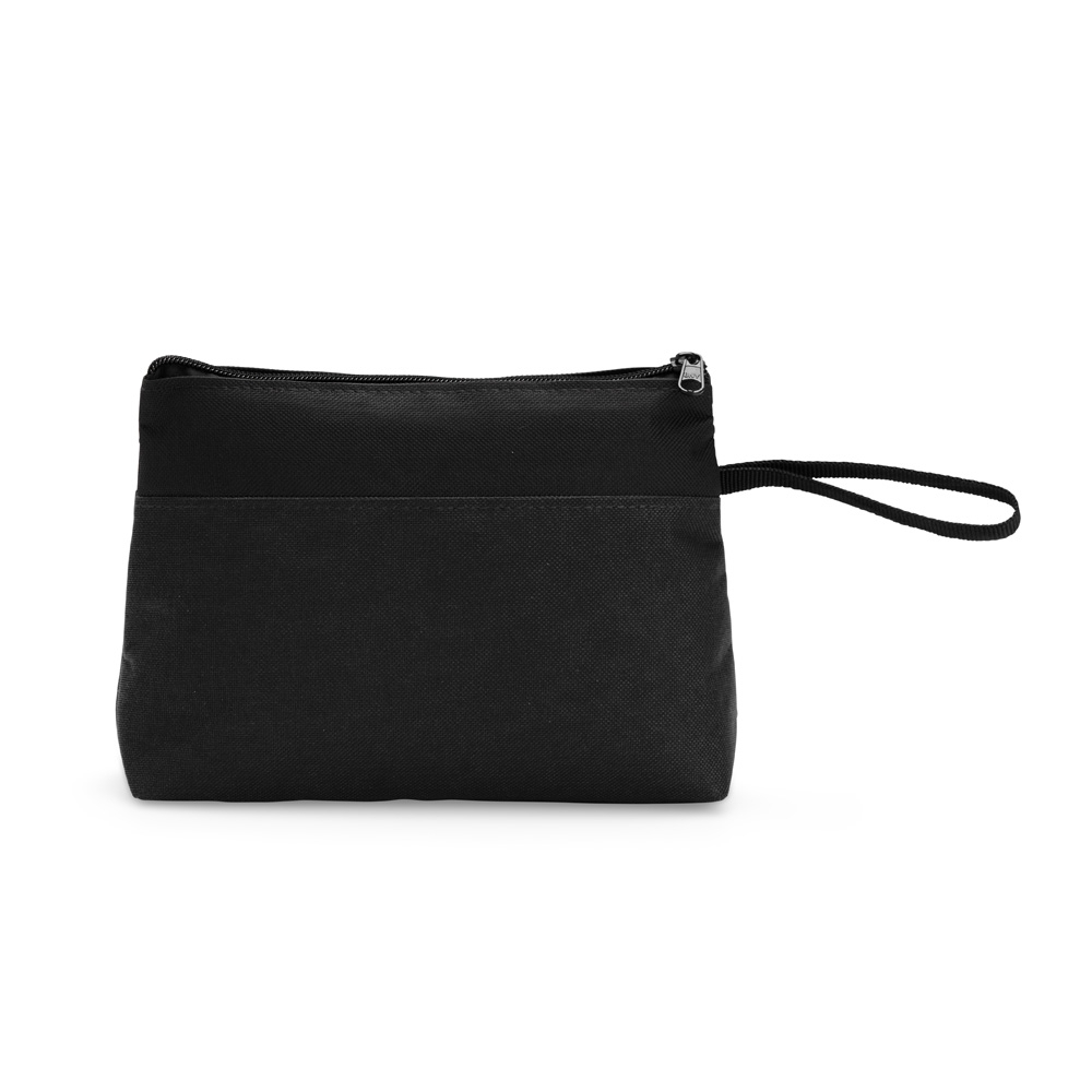 Nécessaire de nylon (16 x 22 x 7 cm) na cor Preto / Prata, personalizada com a logo da empresa
