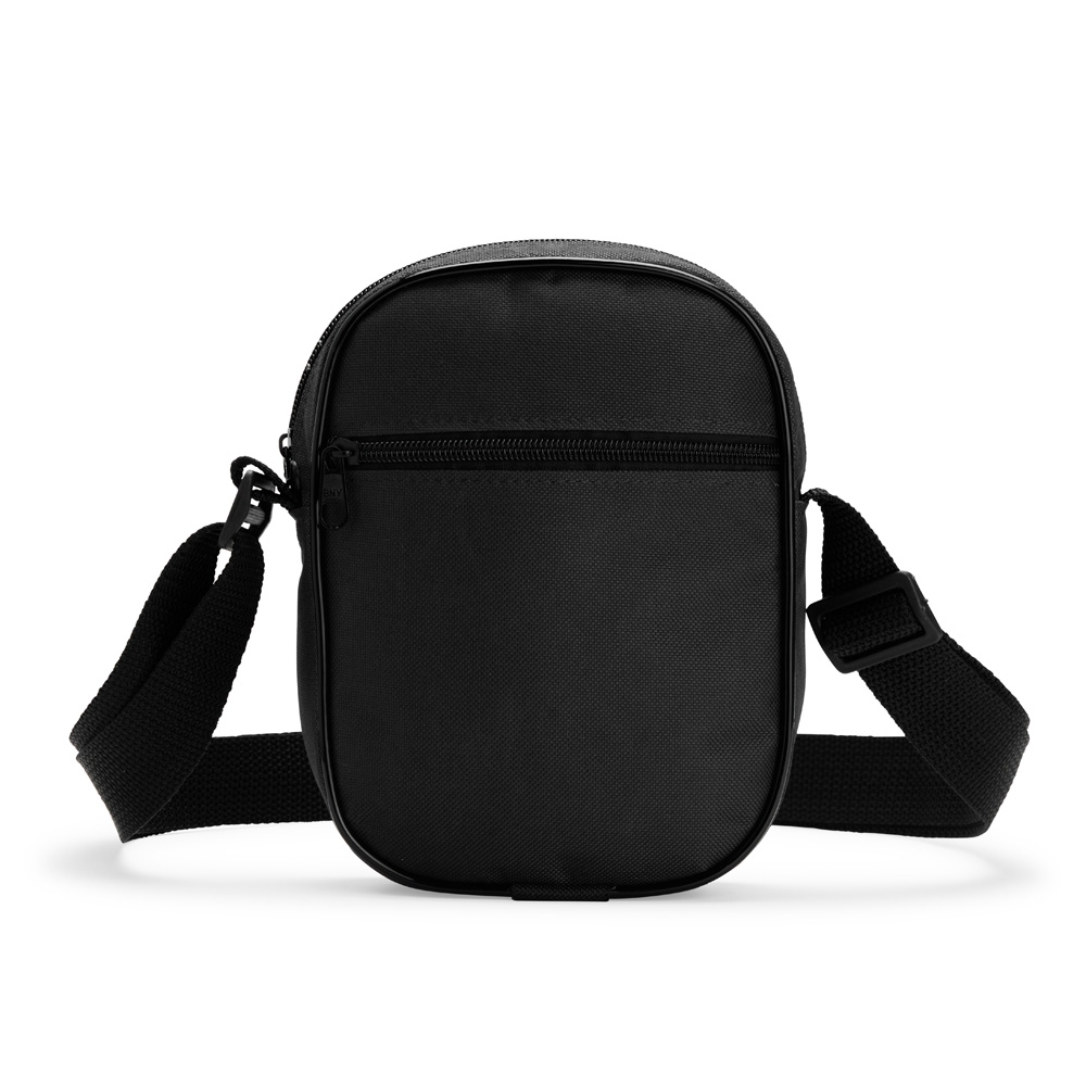 Bolsa de ombro poliéster na cor Preto, personalizada com a logo da empresa