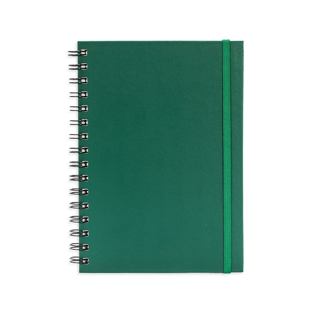 Planner cromato anual com capa dura e elástico personalizado com a logo da empresa, na cor verde