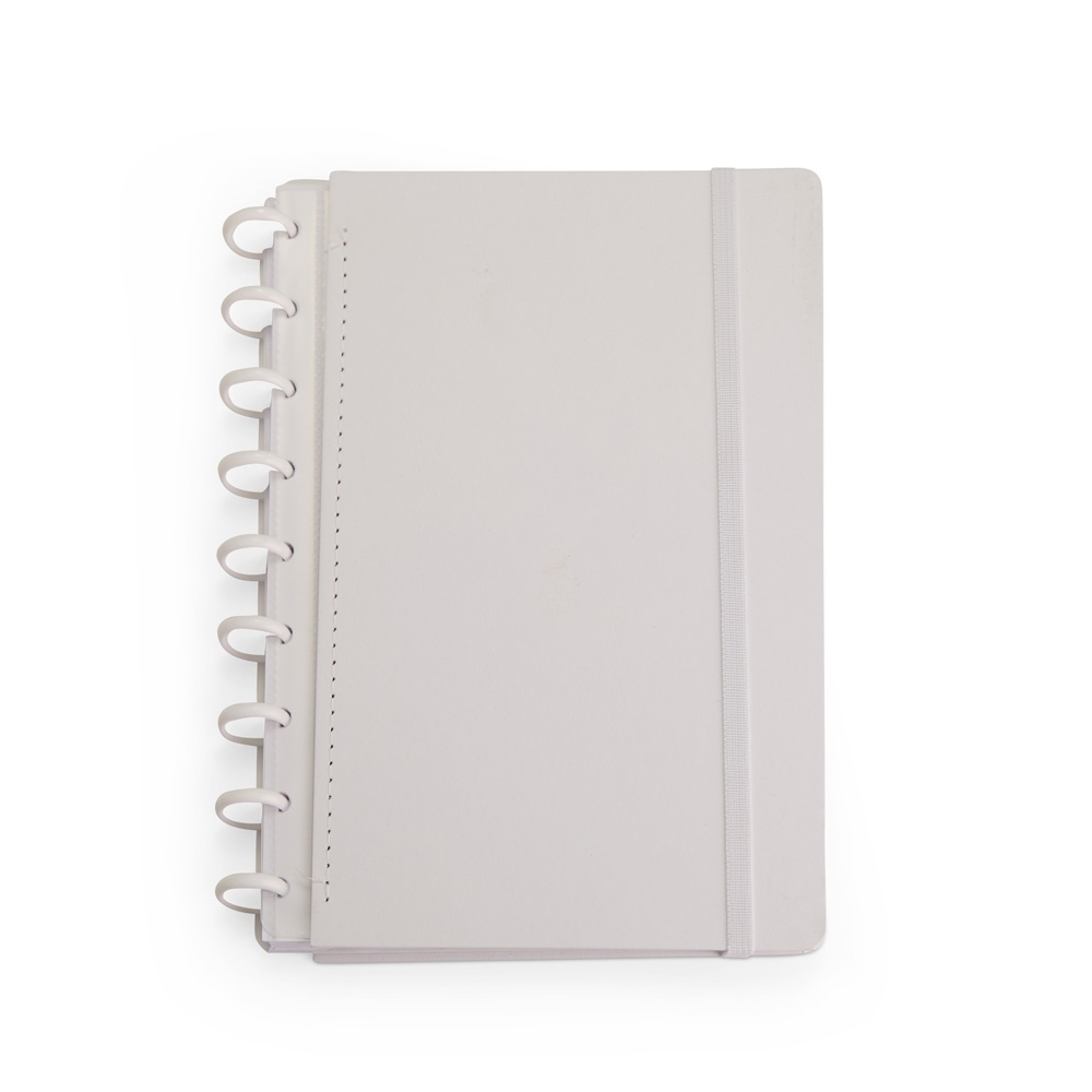 Caderno de disco com elástico na cor Branco, personalizado com a logo da empresa