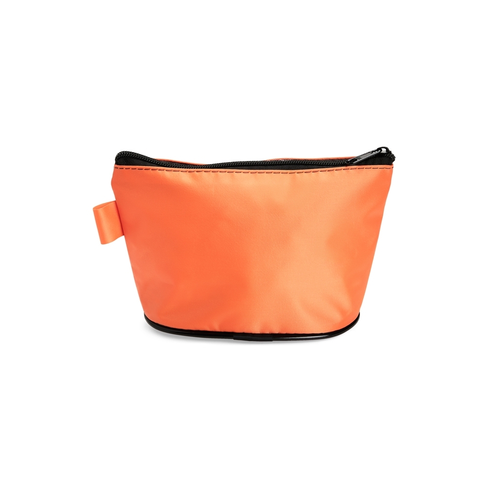 Nécessaire de nylon impermeável (11 x 19,5 x 8 cm) personalizada com a logo da empresa, na cor laranja