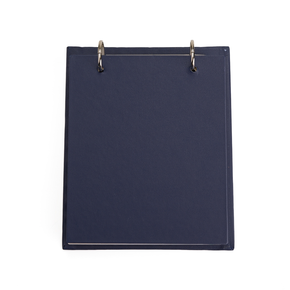 Bloco de anotações de mesa com capa dura e 150 folhas personalizado com a logo da empresa, na cor azul escuro