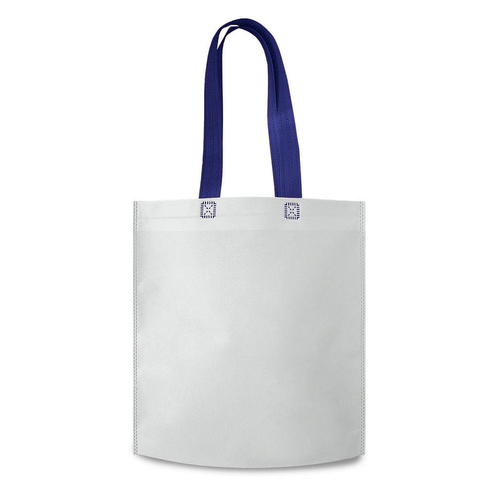 Sacola TNT na cor Branco / Azul escuro, personalizada com a logo da empresa
