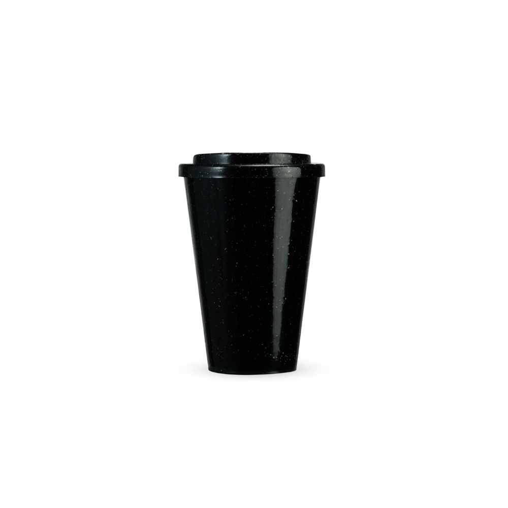 Copo de fibra de madeira 450 ml na cor Preto, personalizado com a logo da empresa