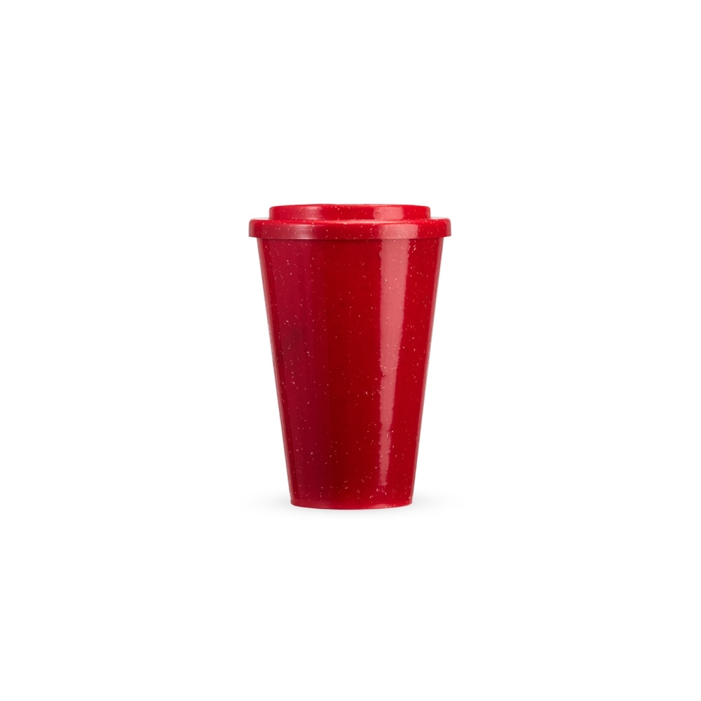 Copo de fibra de madeira 450 ml personalizado com a logo da empresa, na cor vermelho