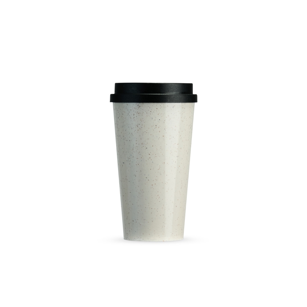 Copo de fibra de arroz 550 ml com tampa de pressão na cor Preto, personalizado com a logo da empresa