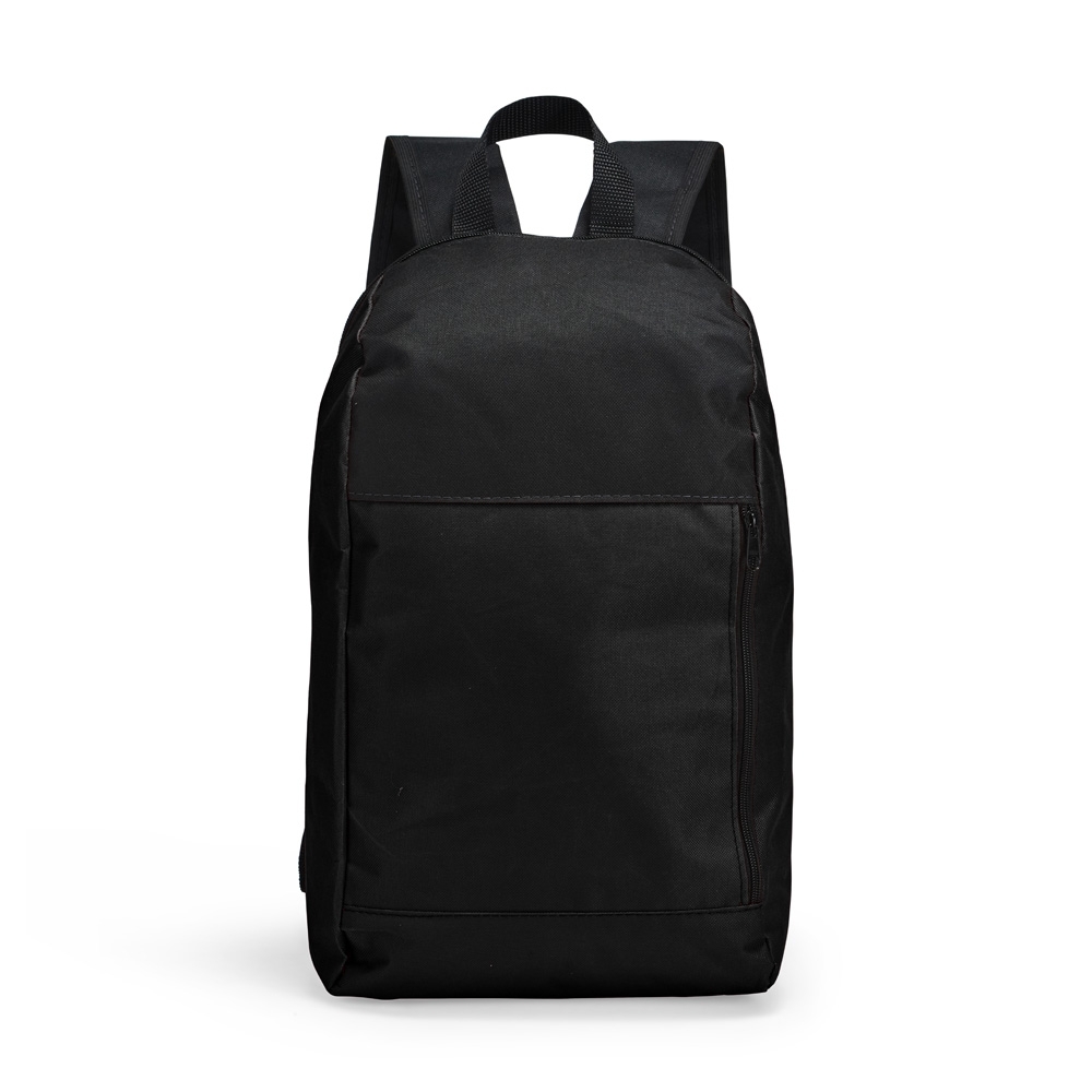 Mochila de poliéster 14 litros impermeável com bolso frontal na cor Preto, personalizada com a logo da empresa