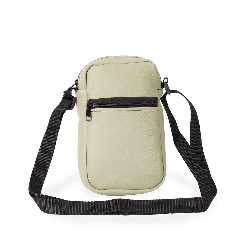 Bolsa de ombro couro sintético com 2 compartimentos personalizada com a logo da empresa, na cor bege