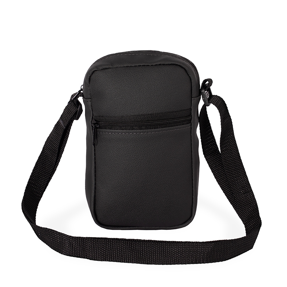 Bolsa de ombro couro sintético com 2 compartimentos na cor Preto, personalizada com a logo da empresa