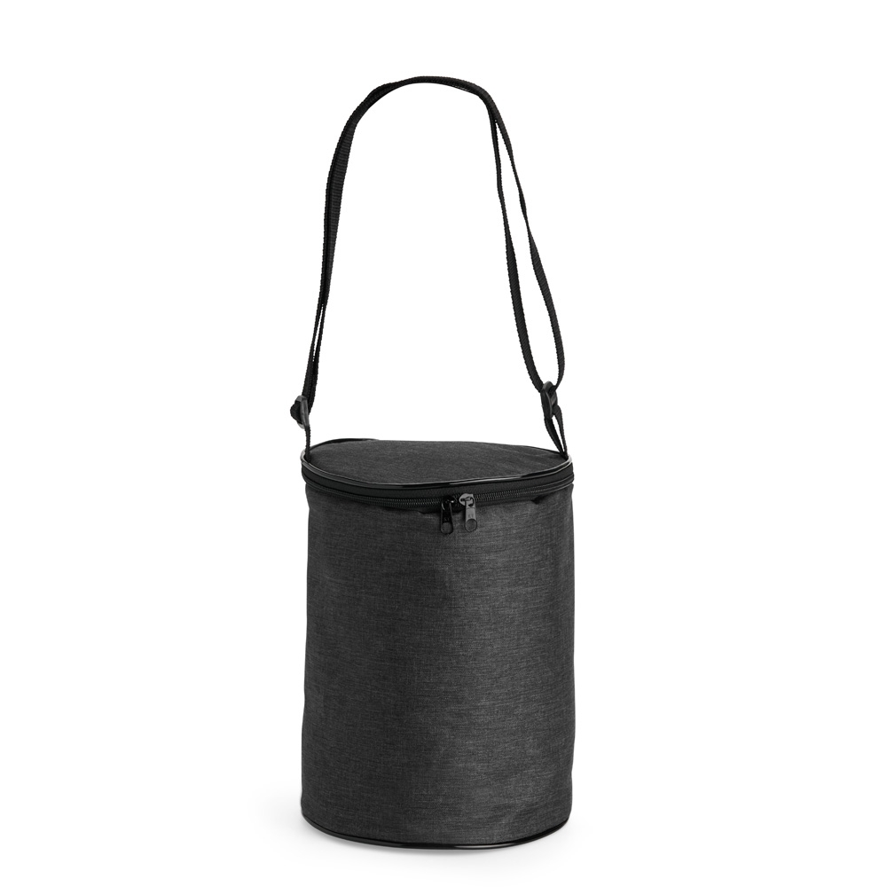 Bolsa térmica 6 litros de poliéster com alça transversal na cor Preto, personalizada com a logo da empresa