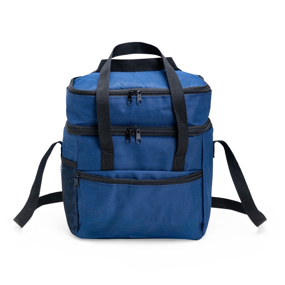 Bolsa térmica dupla 14 litros de poliéster com 2 compartimentos personalizada com a logo da empresa