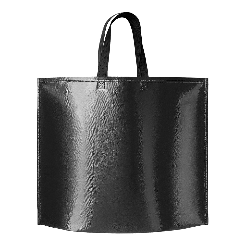Sacola TNT metalizado 120 g/m² na cor Preto, personalizada com a logo da empresa
