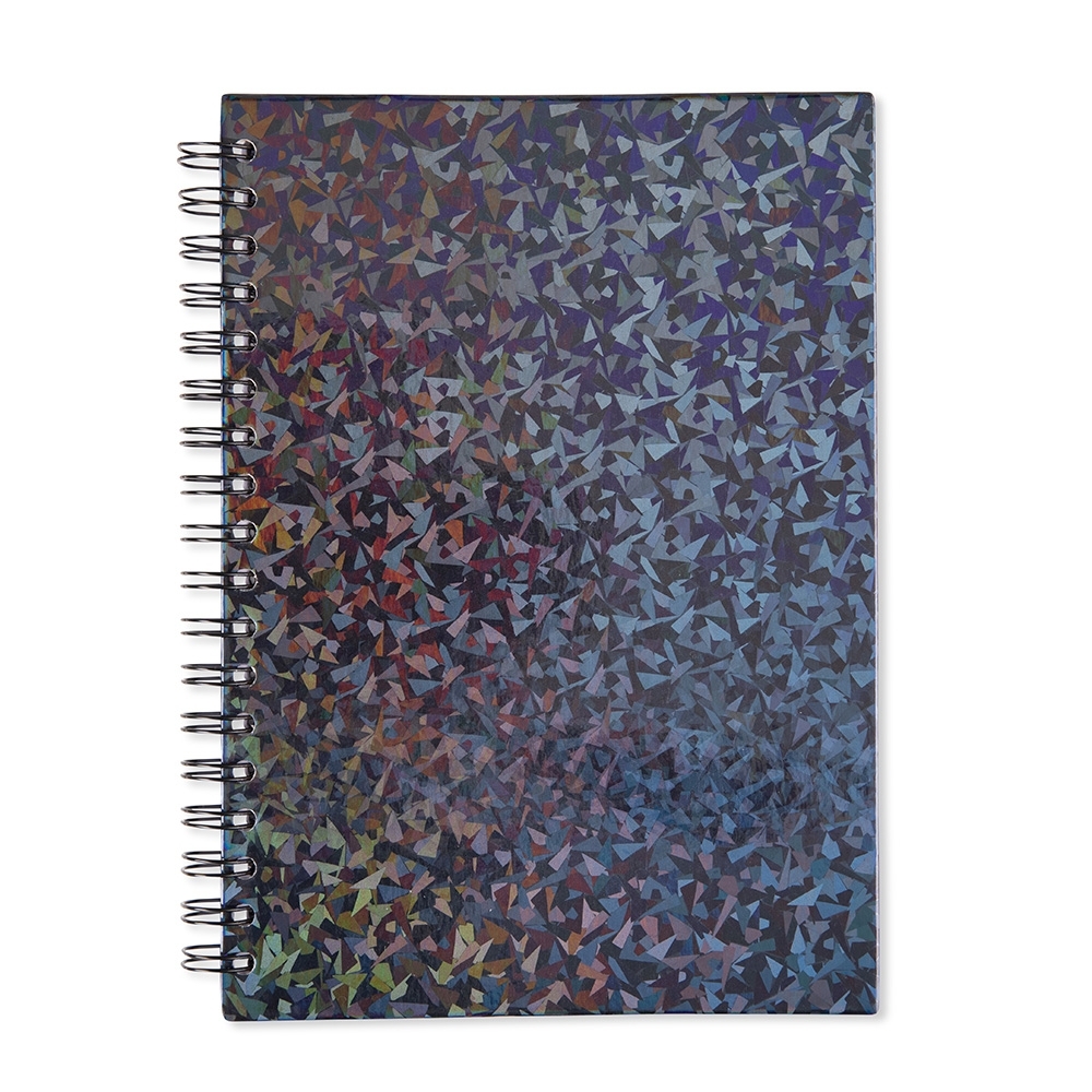 Caderno holográfico com pauta, capa dura e 80 folhas na cor Preto, personalizado com a logo da empresa