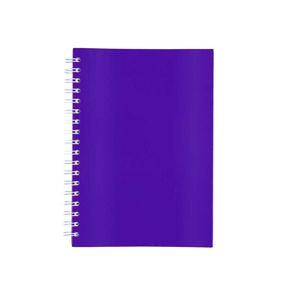 Caderno laminado com pauta e capa dura personalizado com a logo da empresa, na cor azul