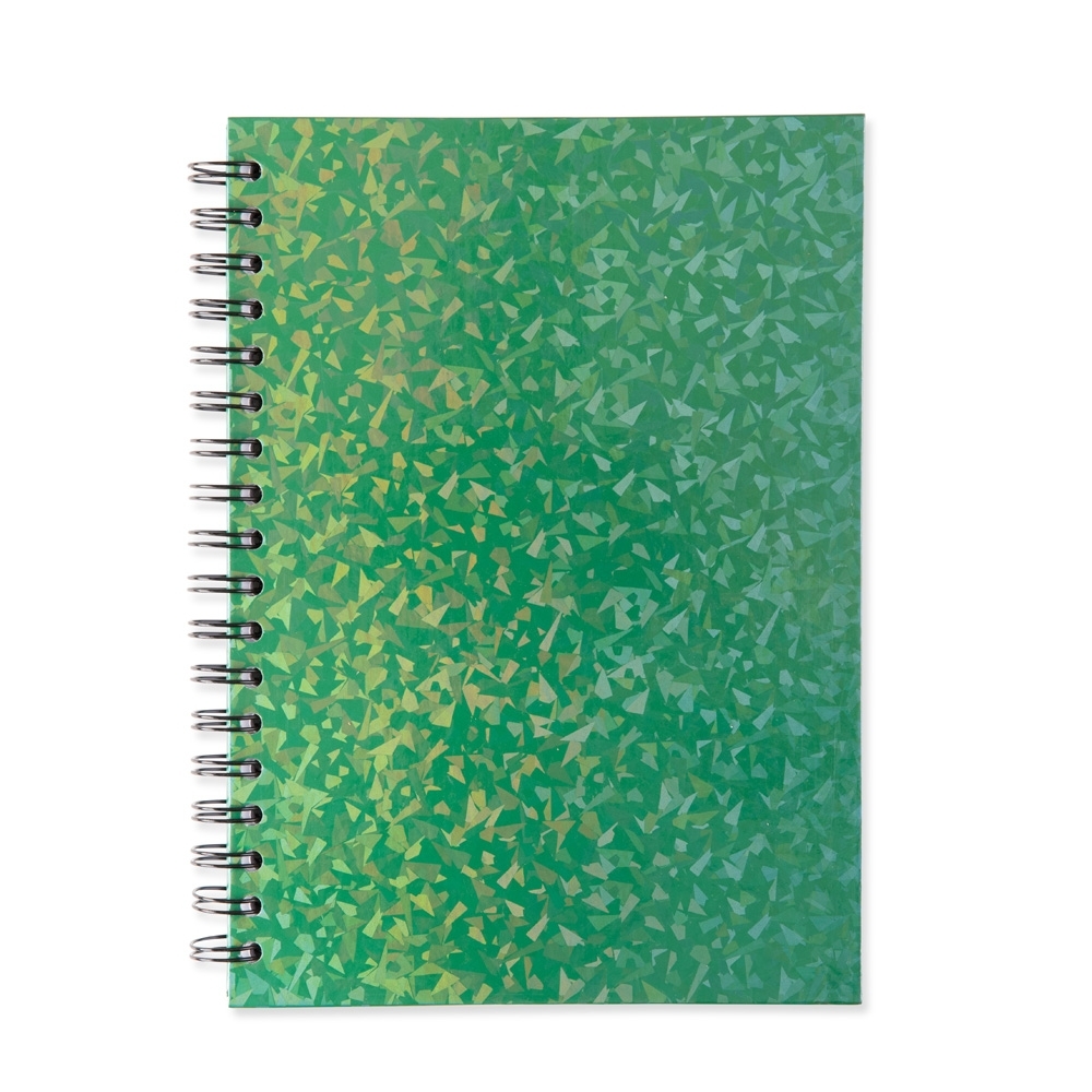 Caderno holográfico com pauta, capa dura e 96 folhas