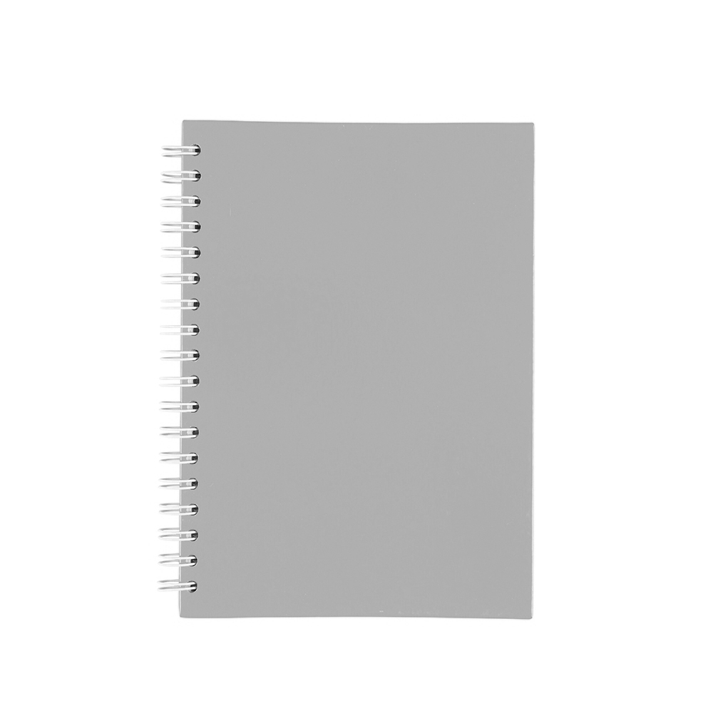 Caderno capa fosca com pauta e espiral na cor Cinza, personalizado com a logo da empresa