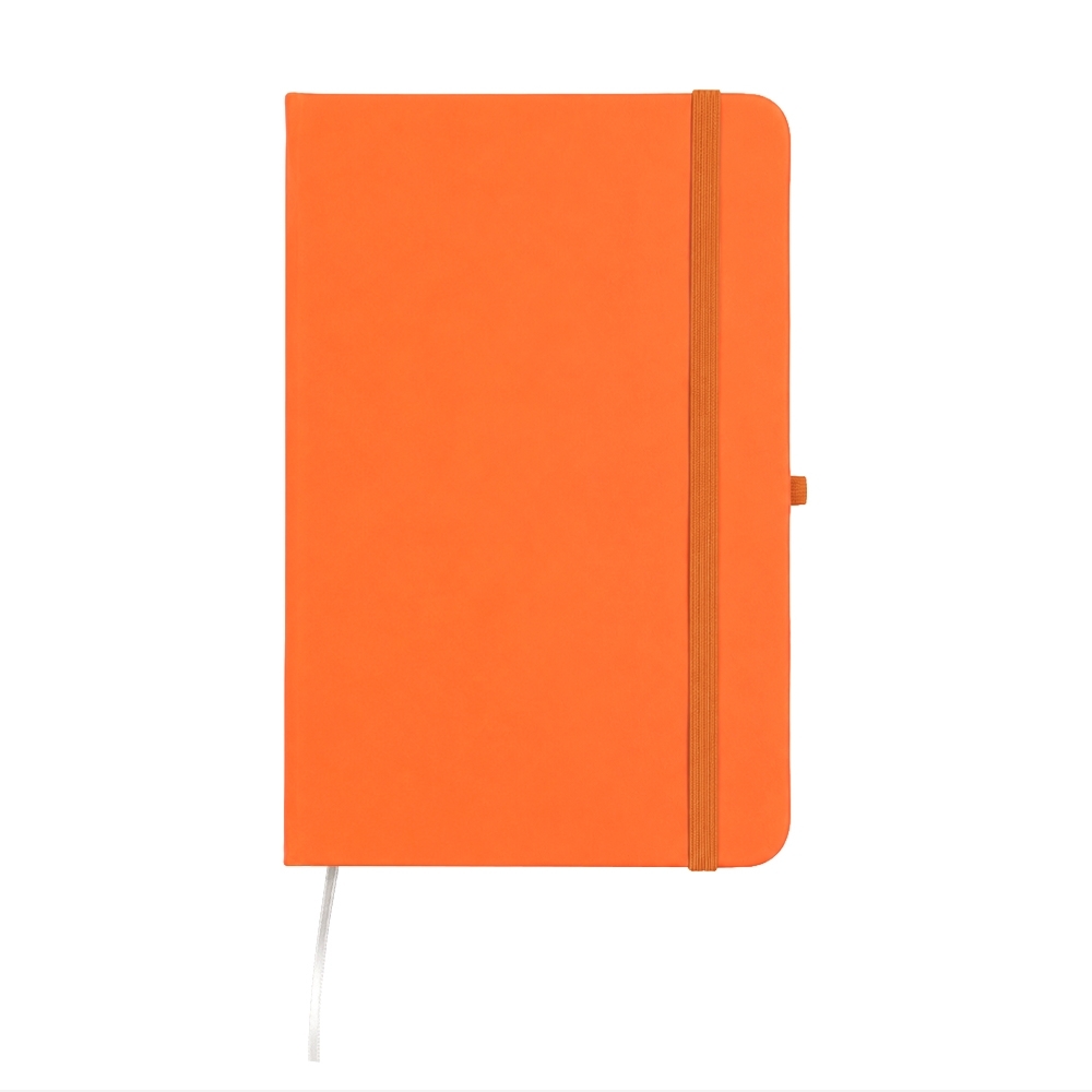 Planner permanente emborrachado com porta-caneta e 80 folhas personalizado com a logo da empresa, na cor laranja