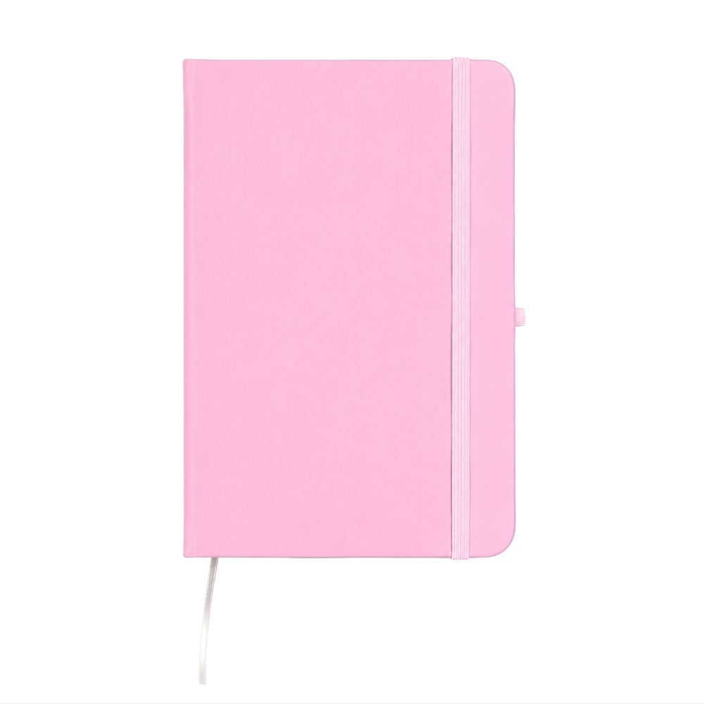Planner permanente emborrachado com porta-caneta e 80 folhas personalizado com a logo da empresa, na cor rosa