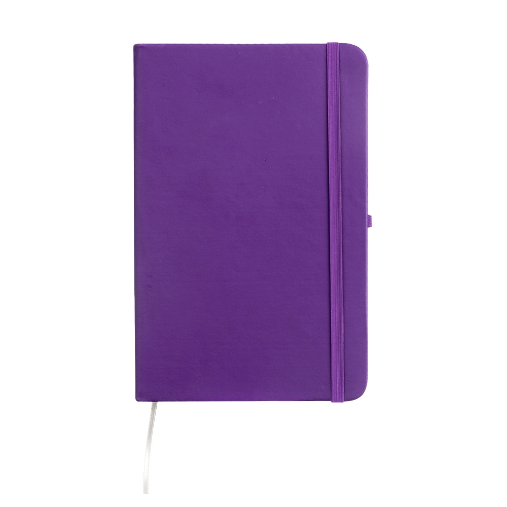 Planner permanente emborrachado com porta-caneta e 80 folhas personalizado com a logo da empresa, na cor roxo