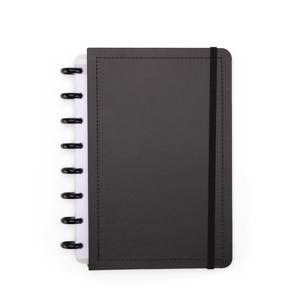 Caderno de disco com capa dura e 80 folhas na cor Preto, personalizado com a logo da empresa