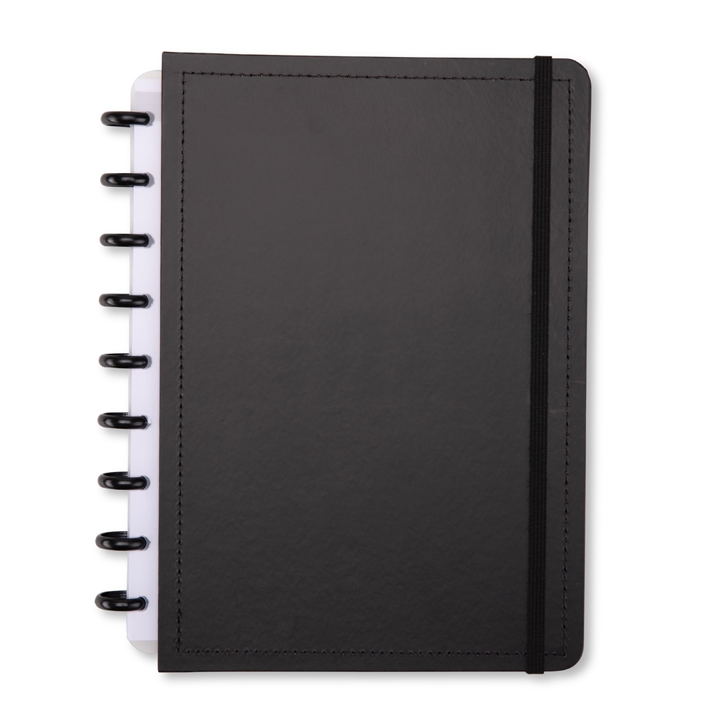 Caderno de disco com capa dura e 79 folhas na cor Preto, personalizado com a logo da empresa
