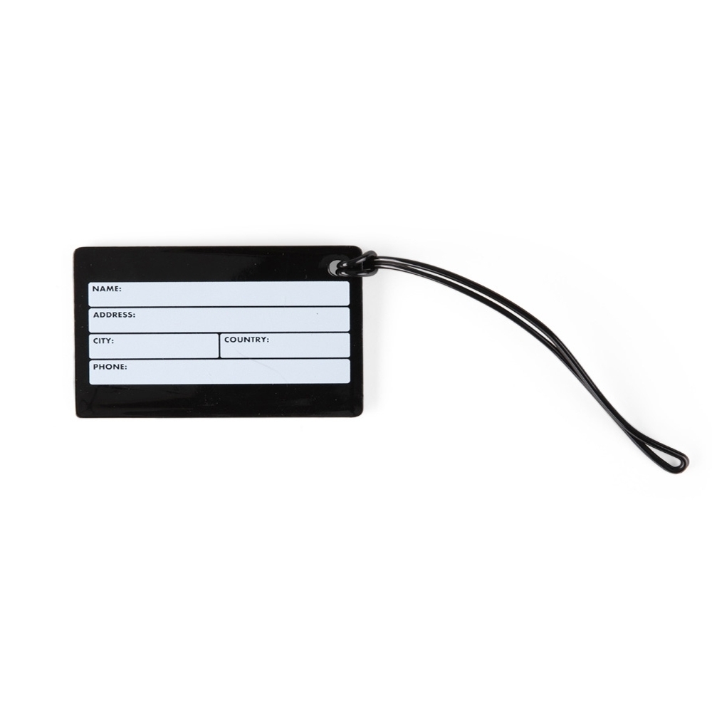 Tag identificador de bagagem na cor Preto, com a logo da empresa