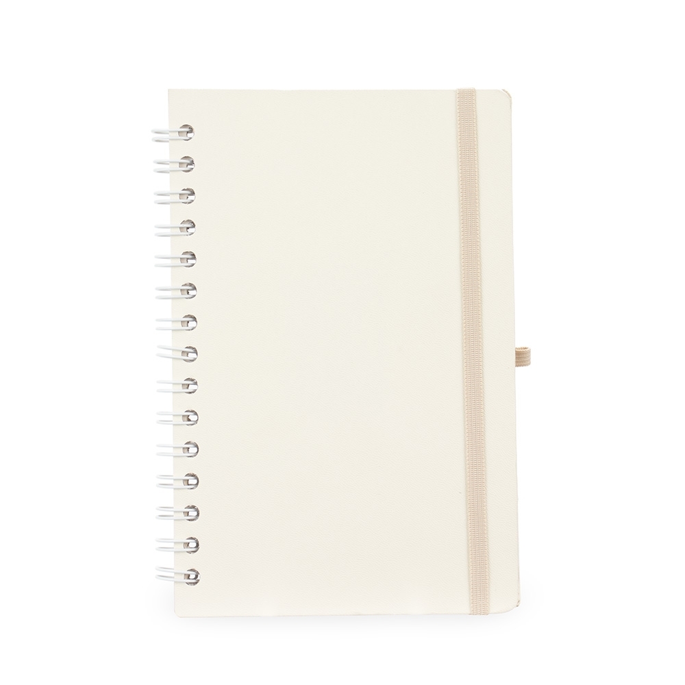 Caderno percalux com pauta e capa dura na cor Branco, personalizado com a logo da empresa