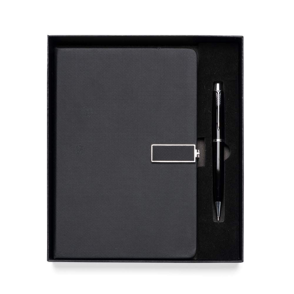 Kit executivo 2 peças na cor Preto, personalizado com a logo da empresa
