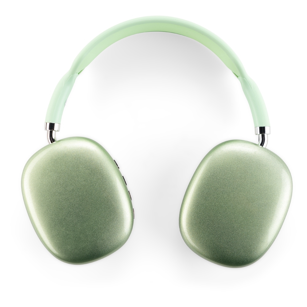Fone de ouvido Bluetooth de arco com rádio FM e entrada P2 personalizado com a logo da empresa, na cor verde