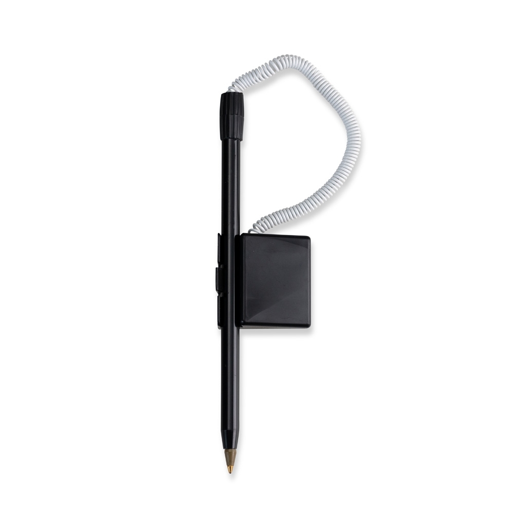 Caneta balcão plástica na cor Preto / Branco, personalizada com a logo da empresa