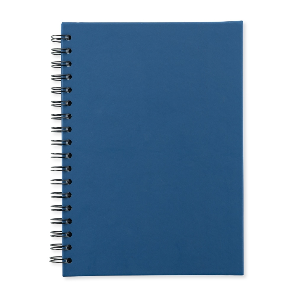 Caderno emborrachado quadriculado com capa dura e espiral personalizado com a logo da empresa
