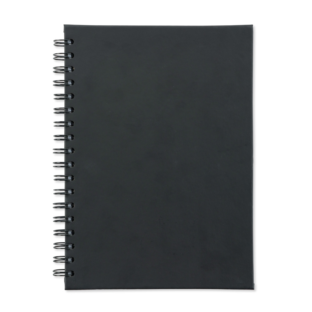 Caderno emborrachado quadriculado com capa dura e espiral na cor Preto, personalizado com a logo da empresa