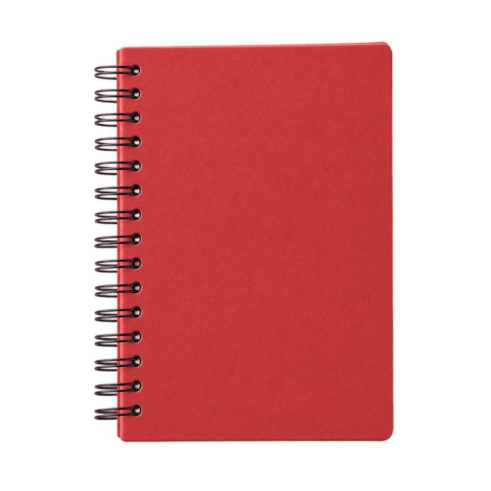 Agenda diária 2027 com capa dura emborrachada e espiral personalizada com a logo da empresa, na cor vermelho