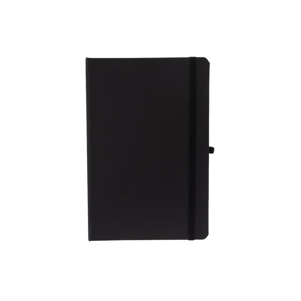 Planner capa emborrachada com porta-caneta e 80 folhas na cor Preto, personalizado com a logo da empresa
