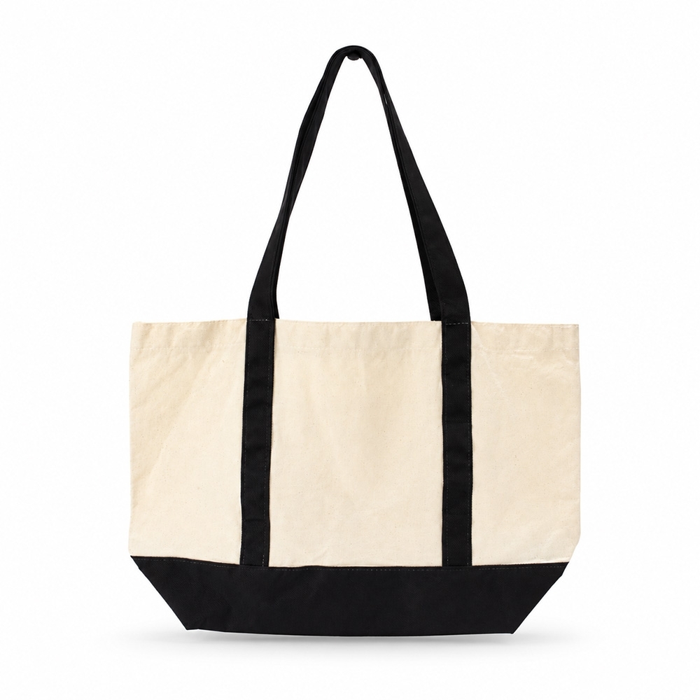 Sacola de algodão impermeável na cor Bege / Preto, personalizada com a logo da empresa