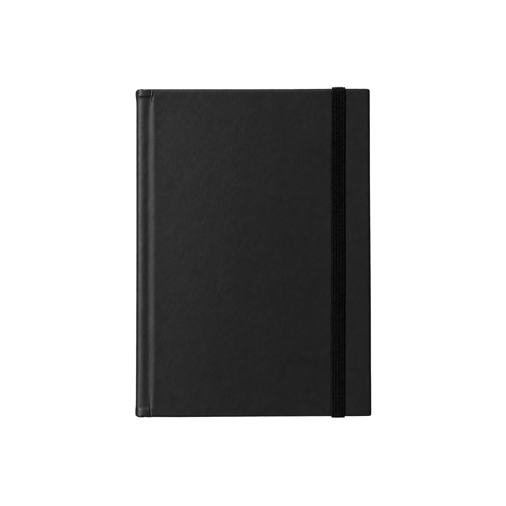Caderneta couchê sem pauta com capa dura e 80 folhas na cor Preto, personalizada com a logo da empresa
