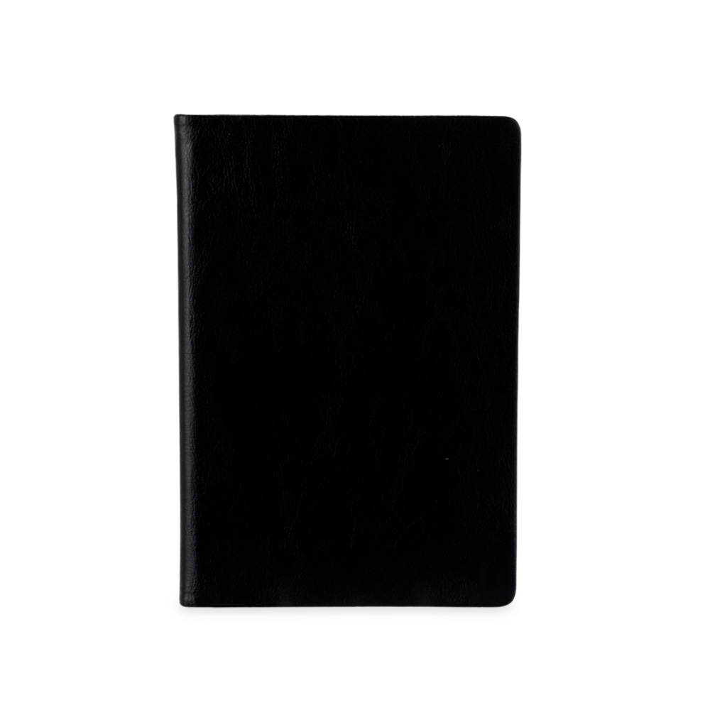 Agenda diária permanente com capa dura de couro sintético e 191 folhas na cor Preto, personalizada com a logo da empresa