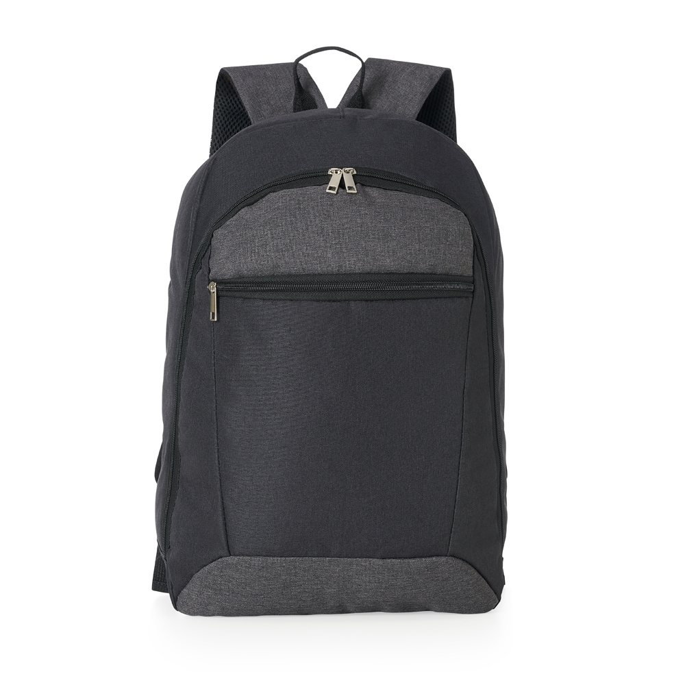 Mochila de poliéster 26 litros para notebook com 2 compartimentos na cor Preto / Chumbo, personalizada com a logo da empresa