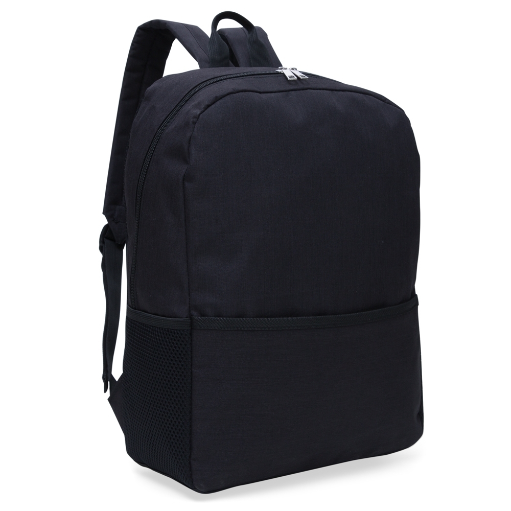 Mochila de poliéster 24 litros para notebook com 2 compartimentos na cor Preto, personalizada com a logo da empresa