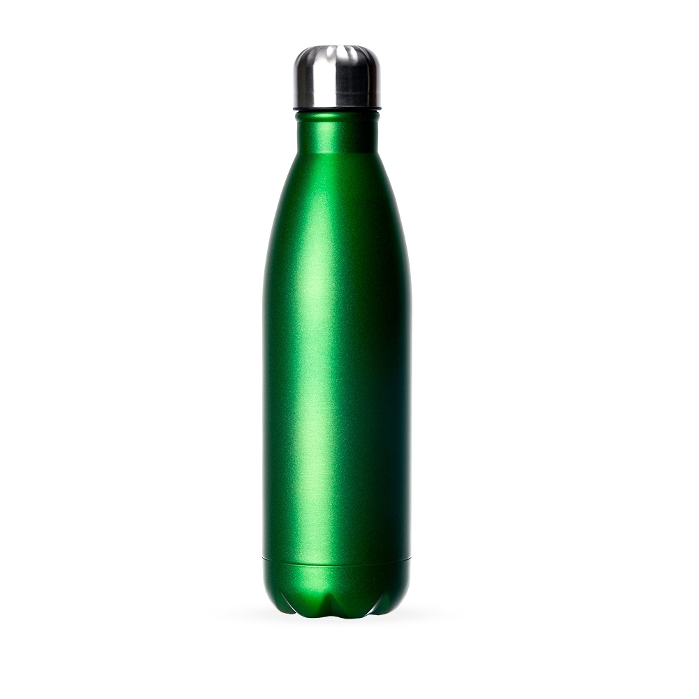 Garrafa 750 ml inox metalizada fosca na cor Verde / Inox, personalizada com a logo da empresa