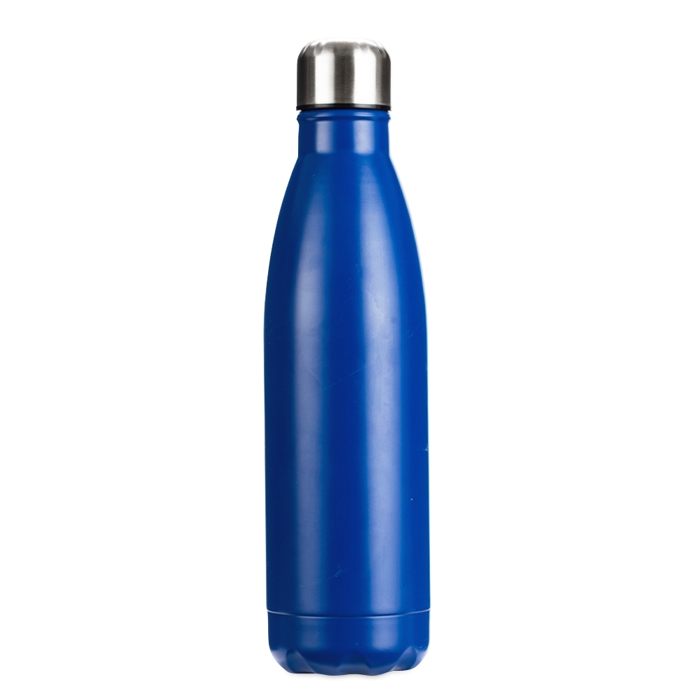 Garrafa 750 ml inox com pintura fosca personalizada com a logo da empresa, na cor azul / inox