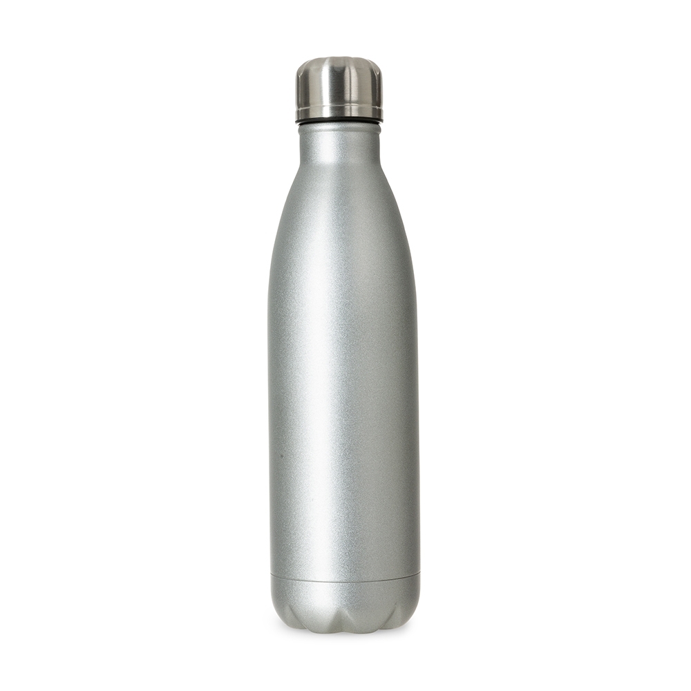 Garrafa 750 ml inox com pintura fosca personalizada com a logo da empresa, na cor prata