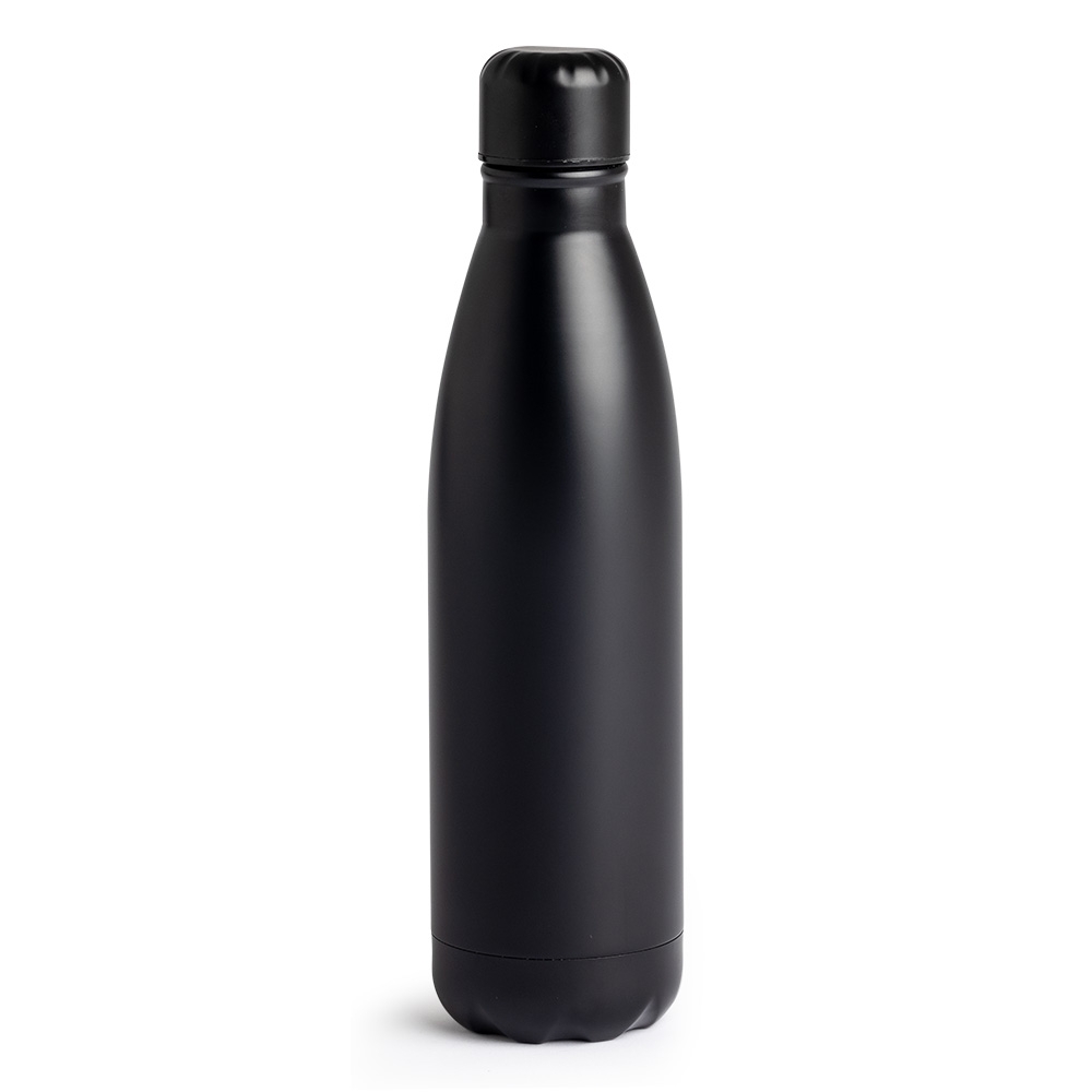 Garrafa 750 ml inox com pintura fosca na cor Preto, personalizada com a logo da empresa