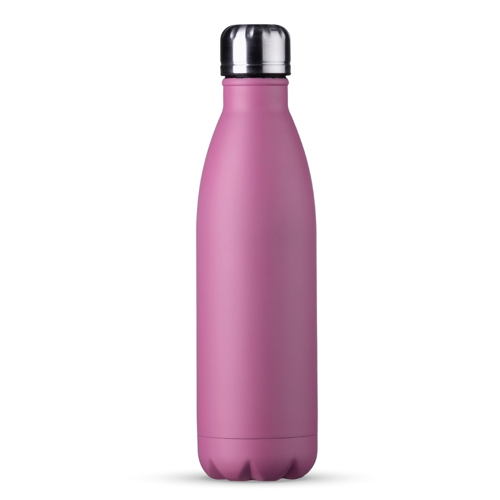 Garrafa 750 ml inox com pintura fosca personalizada com a logo da empresa, na cor rosa / inox